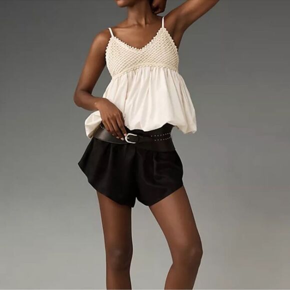 Anthropologie Crocheted Bubble Tank tie strap boho top in ivory small - Picture 1 of 9